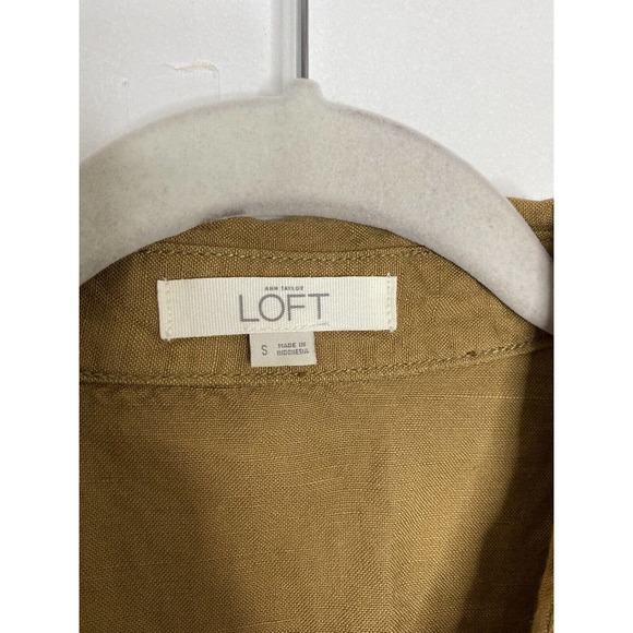 Ann Taylor LOFT Linen Blend Utility Mustard Yellow Roll Tab Sleeve Jumpsuit S - Picture 4 of 6